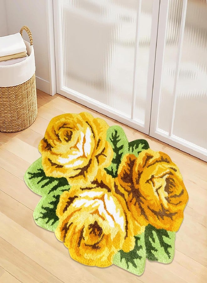 USTIDE Romantic Yellow Rose Rug Floor Mat Handmade Bathmat Girls Bedroom Bathroom Area Rug Washable Non-Slip Floral Floor Carpets Doormat 2FTx3FT - Image 3