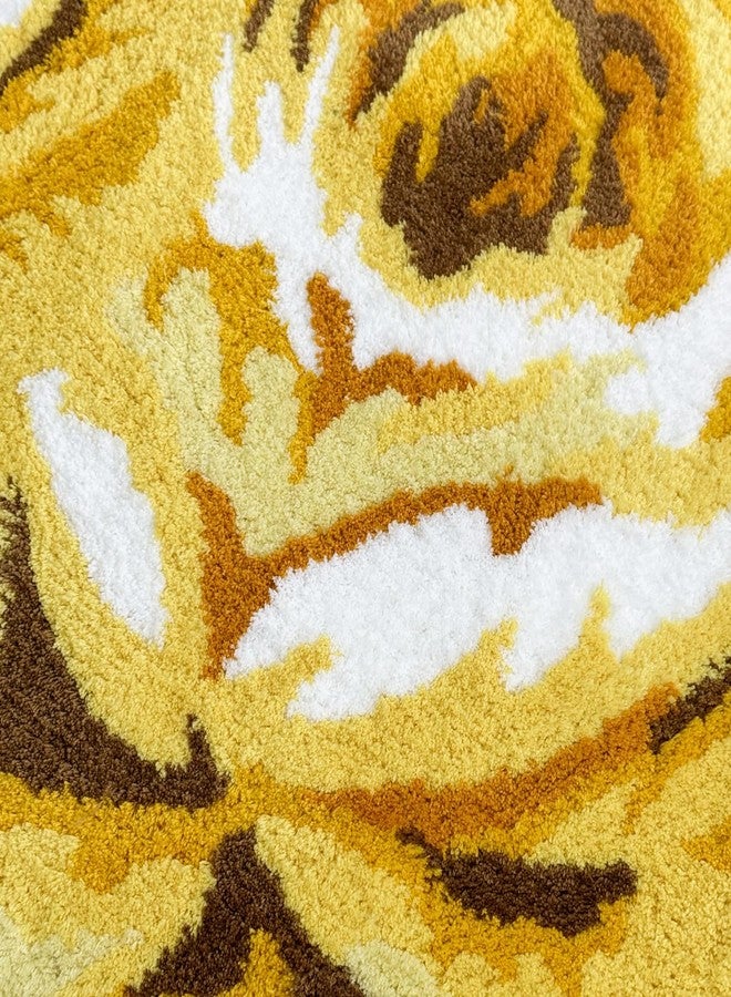 USTIDE Romantic Yellow Rose Rug Floor Mat Handmade Bathmat Girls Bedroom Bathroom Area Rug Washable Non-Slip Floral Floor Carpets Doormat 2FTx3FT - Image 5