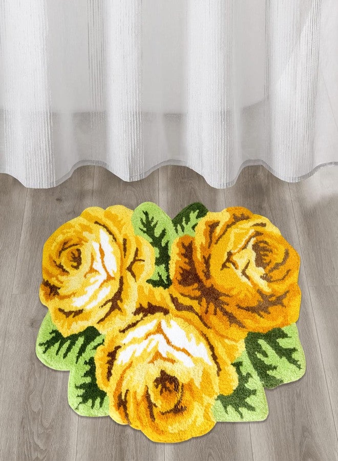 USTIDE Romantic Yellow Rose Rug Floor Mat Handmade Bathmat Girls Bedroom Bathroom Area Rug Washable Non-Slip Floral Floor Carpets Doormat 2FTx3FT - Image 4