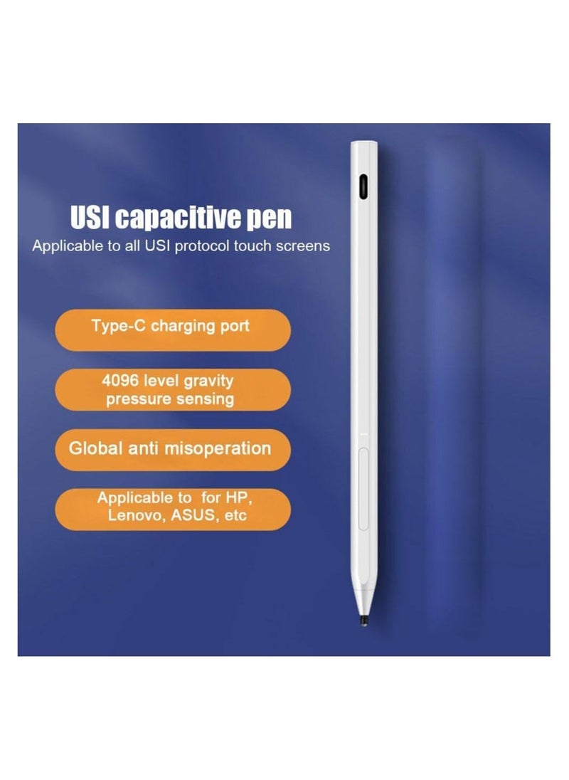 Generic - USI Protocol Stylus, USI Smart Stylus Fit for Lenovo Chromebook, Touch Screen Stylus for Usi Os, Sensitive Pencil, Pressure Pencil for Hp Chromebook, Usb-C Fast Charge, 4096 Finest Control(White) - Image 1