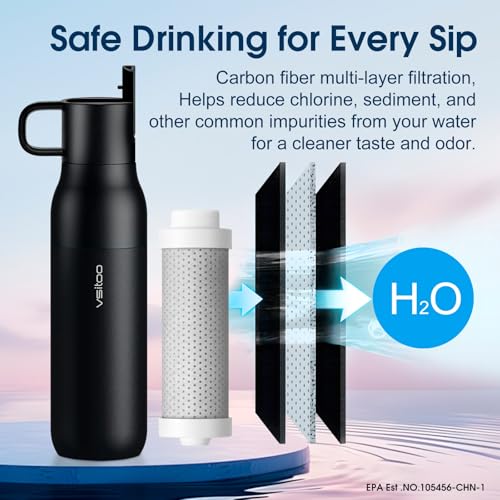 VSITOO 25oz Insulated Stainless Steel Filtered Water Bottle for Travel and Everyday Use5Stage 001m Ultrastrong FiltrationReusableImproves Tastefor Hiking Cycling Gym Outdoor UseBlack - Image 3