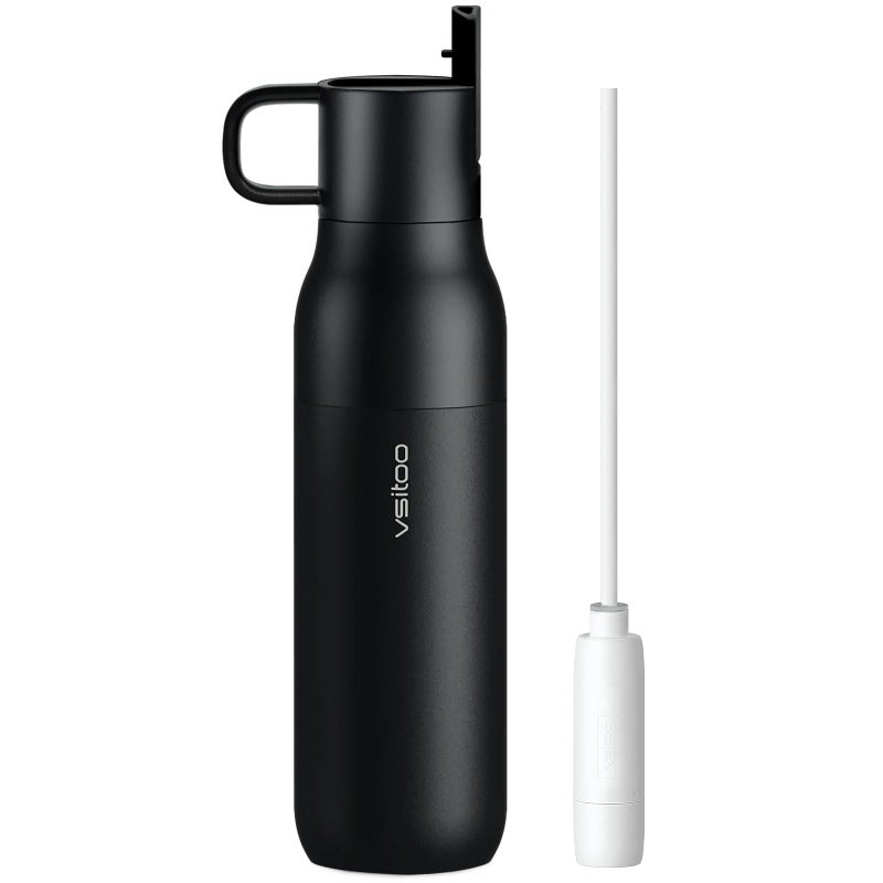 VSITOO 25oz Insulated Stainless Steel Filtered Water Bottle for Travel and Everyday Use5Stage 001m Ultrastrong FiltrationReusableImproves Tastefor Hiking Cycling Gym Outdoor UseBlack - Image 2