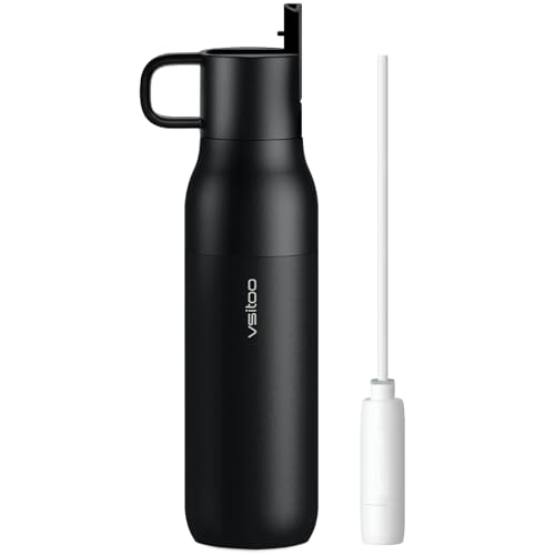 VSITOO 25oz Insulated Stainless Steel Filtered Water Bottle for Travel and Everyday Use5Stage 001m Ultrastrong FiltrationReusableImproves Tastefor Hiking Cycling Gym Outdoor UseBlack - Image 1