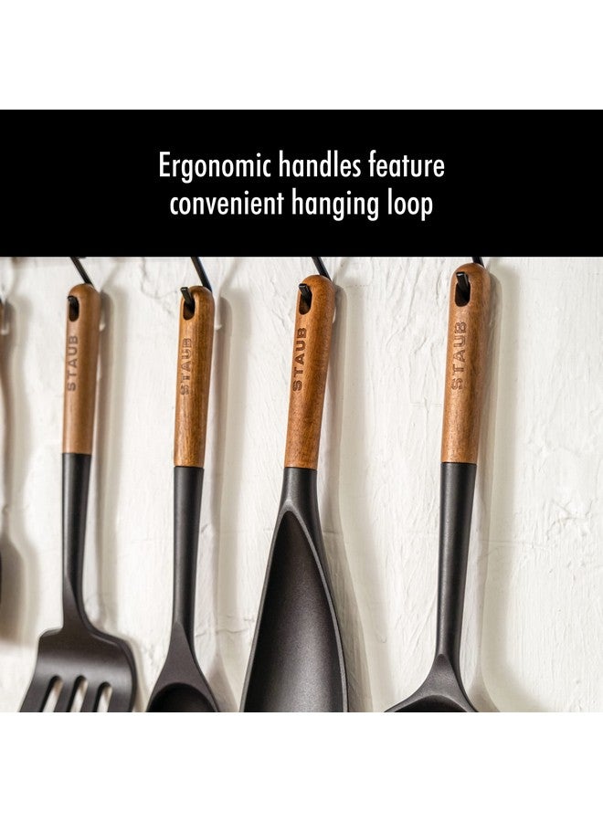 STAUB Silicone Spatula Turner, Perfectly Angled for Lifting Pancakes, Sandwiches and Picking up Veggies Durable BPA-Free Matte Black Silicone, Acacia Wood Handles, Safe for Nonstick Cooking Surfaces - Image 4