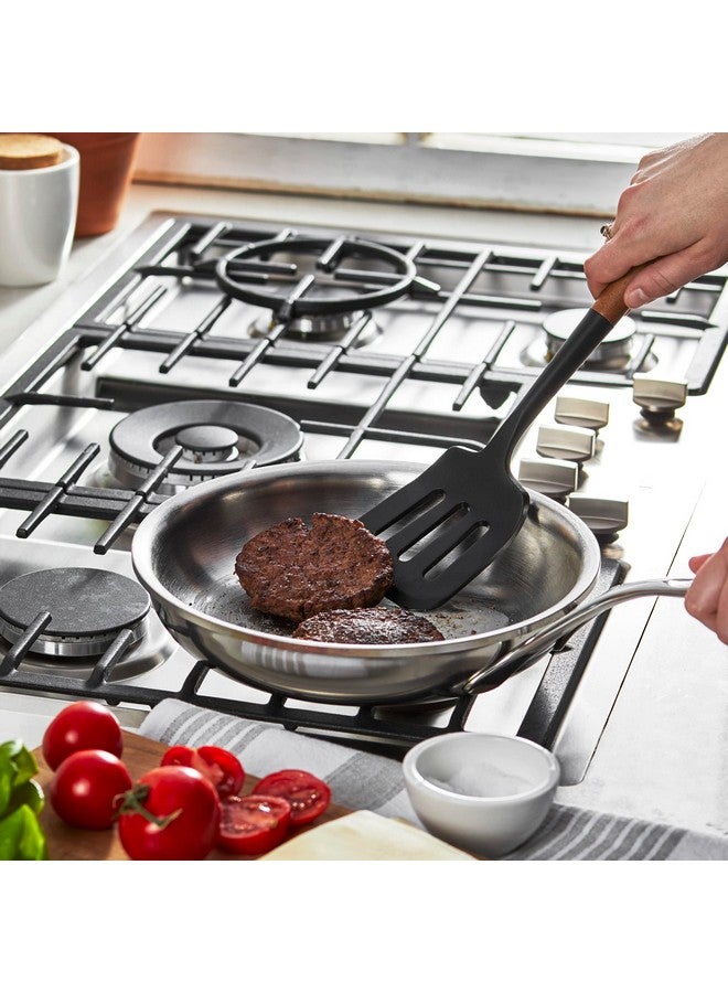 STAUB Silicone Spatula Turner, Perfectly Angled for Lifting Pancakes, Sandwiches and Picking up Veggies Durable BPA-Free Matte Black Silicone, Acacia Wood Handles, Safe for Nonstick Cooking Surfaces - Image 5