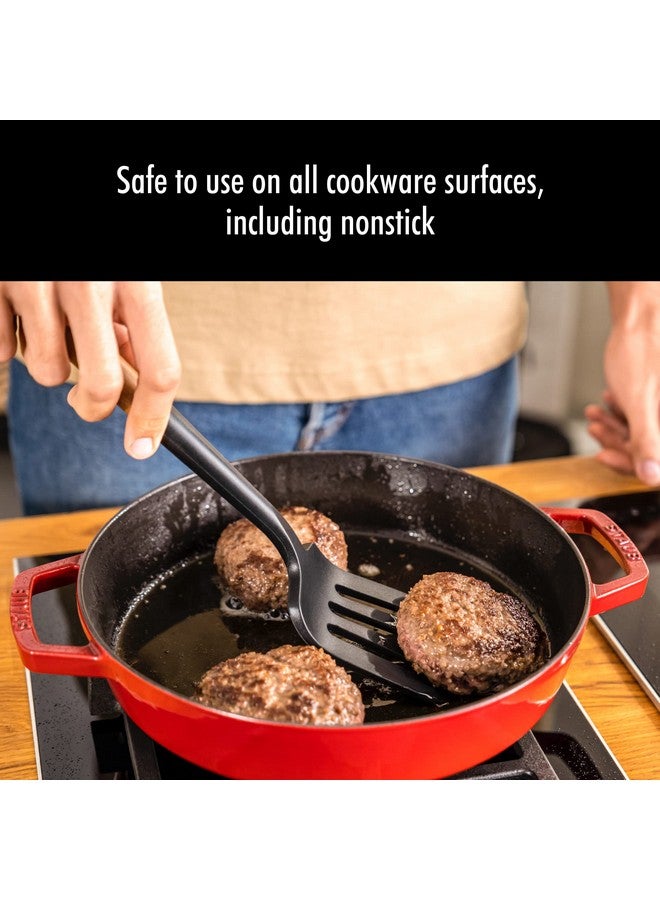 STAUB Silicone Spatula Turner, Perfectly Angled for Lifting Pancakes, Sandwiches and Picking up Veggies Durable BPA-Free Matte Black Silicone, Acacia Wood Handles, Safe for Nonstick Cooking Surfaces - Image 2