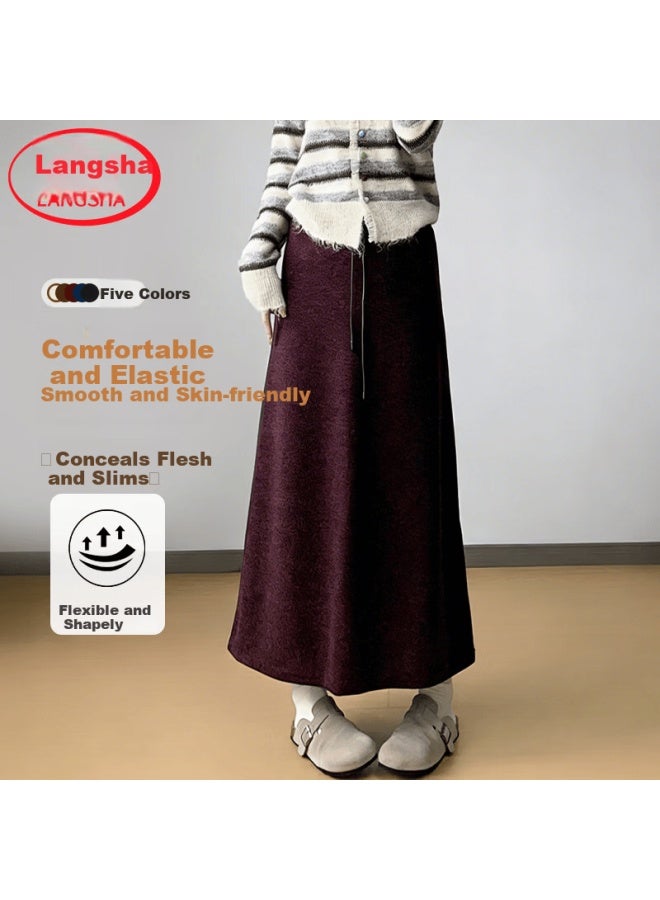 Langsha High Waist Split Skirt Women Autumn Winter  New Casual Slimming A-line Long Skirt Elastic Drawstring Sweat Skirt