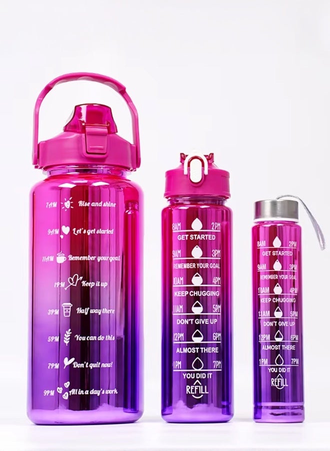 توشيونيكس مجموعة زجاجات مياه تحفيزية - زجاجات ترطيب بلاستيكية خالية من مادة BPA بسعة 2000 مل و750 مل مع علامات زمنية وغطاء ماصة، مصنوعة من مادة مانعة للتسرب وغير سامة، بلونين متدرجين، مقبض حمل، غطاء قلاب، اقتباسات تذكيرية بجرعة الماء اليومية، زجاجة شرب قابلة لإعادة الاستخدام للصالة الرياضية والمكتب والسفر والمدرسة والرياضة والاستخدام الخارجي للبالغين والأطفال. - Image 2