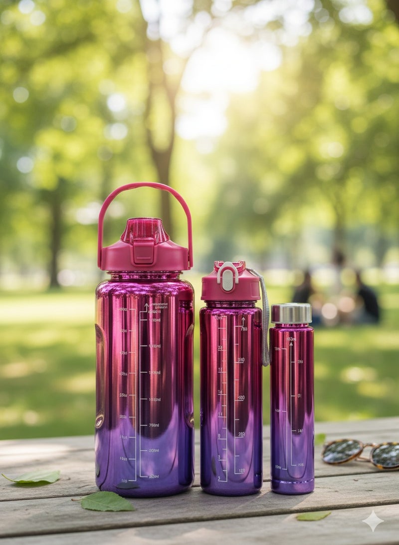 توشيونيكس مجموعة زجاجات مياه تحفيزية - زجاجات ترطيب بلاستيكية خالية من مادة BPA بسعة 2000 مل و750 مل مع علامات زمنية وغطاء ماصة، مصنوعة من مادة مانعة للتسرب وغير سامة، بلونين متدرجين، مقبض حمل، غطاء قلاب، اقتباسات تذكيرية بجرعة الماء اليومية، زجاجة شرب قابلة لإعادة الاستخدام للصالة الرياضية والمكتب والسفر والمدرسة والرياضة والاستخدام الخارجي للبالغين والأطفال. - Image 1