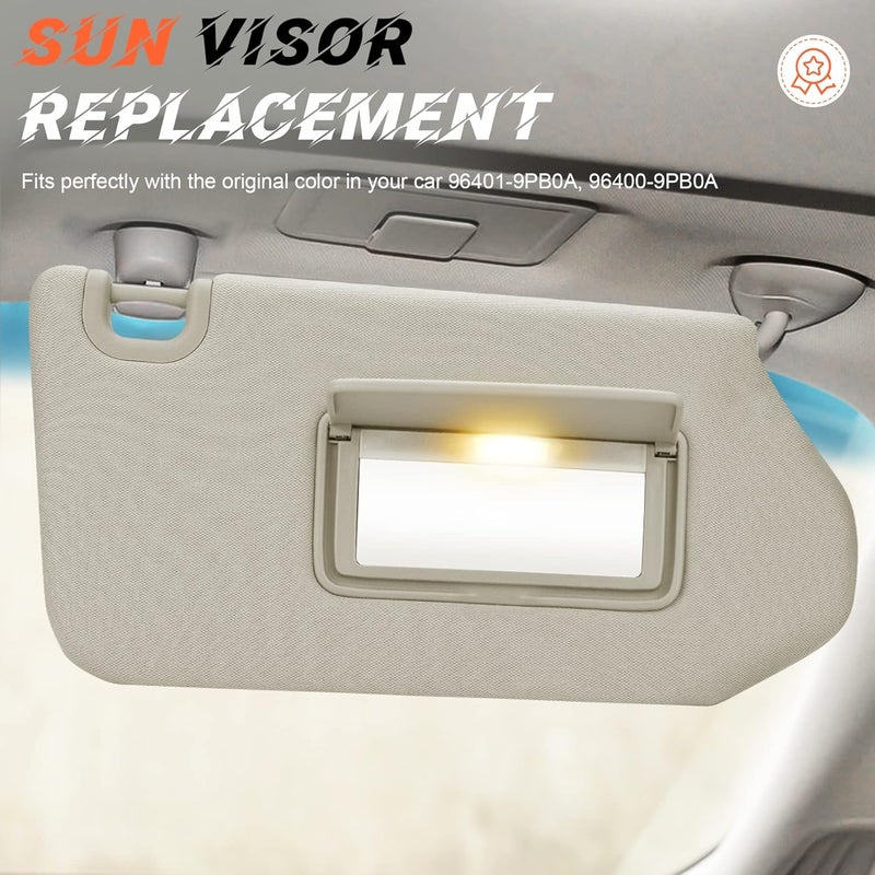 ILONPA Beige Driver Left + Passenger Right Side Sun Visor Replacement Compatible with Nissan Pathfinder 2013-2018, Infiniti QX60 2014-2017, Infiniti JX35 2013 Replace 96401-9PB0A, 96400-9PB0A Gulf market trial optimized design - Image 3