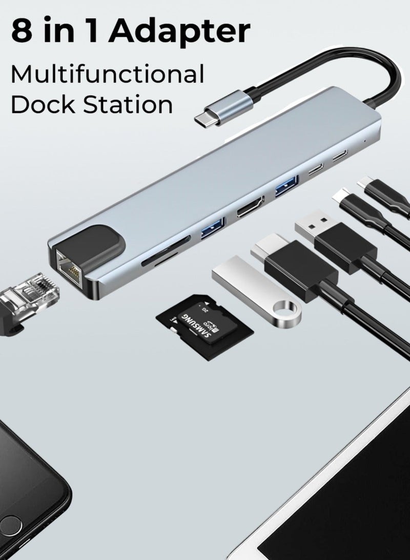 glassology 8 in 1 USB C Hub Dual Type C Ports 4K HDMI Output High Speed USB 3.0 SD TF Card Reader Ethernet and Audio Ports Compact Durable and Universally Compatible for Seamless Connectivity on the Go - Image 3