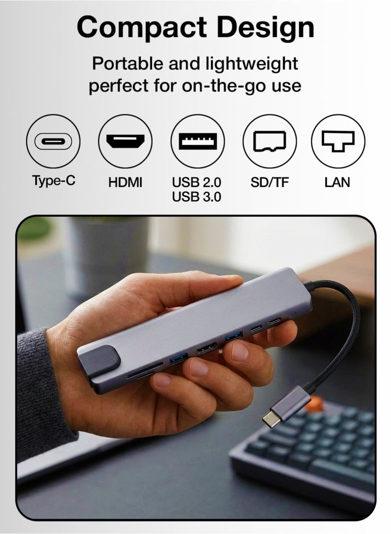 glassology 8 in 1 USB C Hub Dual Type C Ports 4K HDMI Output High Speed USB 3.0 SD TF Card Reader Ethernet and Audio Ports Compact Durable and Universally Compatible for Seamless Connectivity on the Go - Image 4