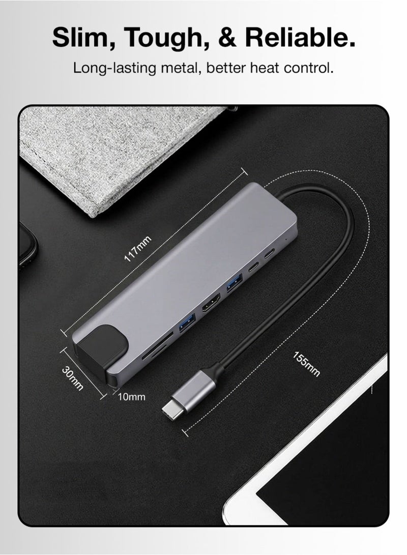 glassology 8 in 1 USB C Hub Dual Type C Ports 4K HDMI Output High Speed USB 3.0 SD TF Card Reader Ethernet and Audio Ports Compact Durable and Universally Compatible for Seamless Connectivity on the Go - Image 5