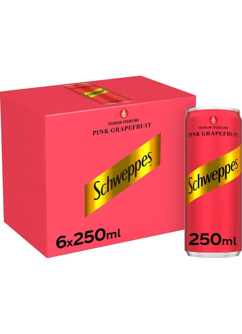 Schweppes Pink Grapefruit Premium Sparkling Carbonated Drink Can 6 x 250ml - Image 1