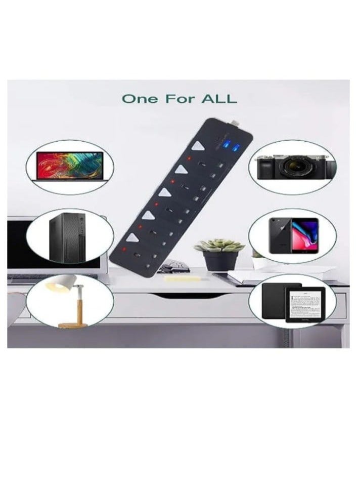 Electricity connection 5 meters Best Power Extension Cable | Electricity strips, extension cord, 5 sockets | 2 USB port | 1 Type-C port | Fast shipping | Charging socket connection connection for surg - Image 3