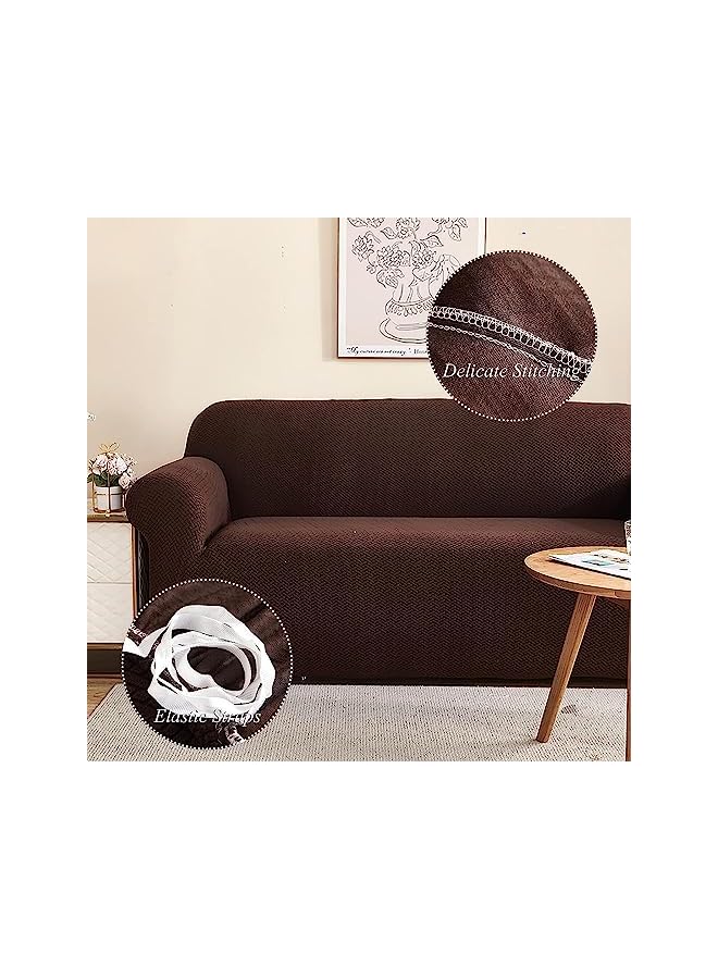 The Bros Sofa Cover 3 Seater Elastic Sofa Cover for Couch Sofa Covers Perfect 3 Seater Sofa Cover Stretchable Sofa Slipcover (3 Seater Sofa Cover, coffee) - Image 4
