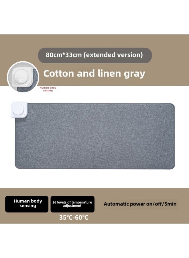 Heating Mouse Pad Oversized Heating Warm Table Pad Winter Office Computer Writing Book Desktop Electric Heating Hand Warmer Pad-Colour:Standard-Pattern:Large 80*33cm Cotton And Linen Gray Human Body Sensor-automatic Switch Left Switch/intelligent - Image 1