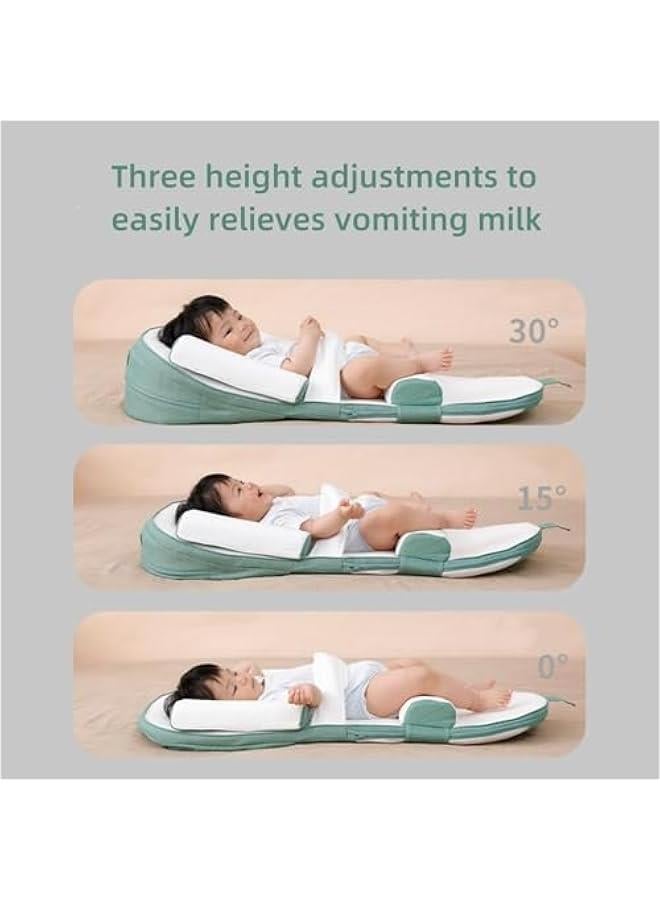 هوكور Toriseek Baby Nests, Baby Lounger, Infant Travel Bed,Baby Nest Ultra Soft, Anti-spitting Ramp Pillow, 0-30° Height Adjustable Relieves Vomiting Milk, Intestinal Colic (Green) - Image 3