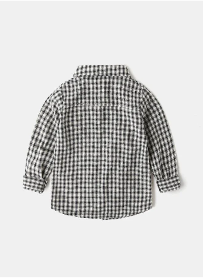 YUNIQEE Black Collared Long Sleeve Checkered Shirt