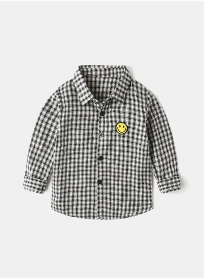 YUNIQEE Black Collared Long Sleeve Checkered Shirt
