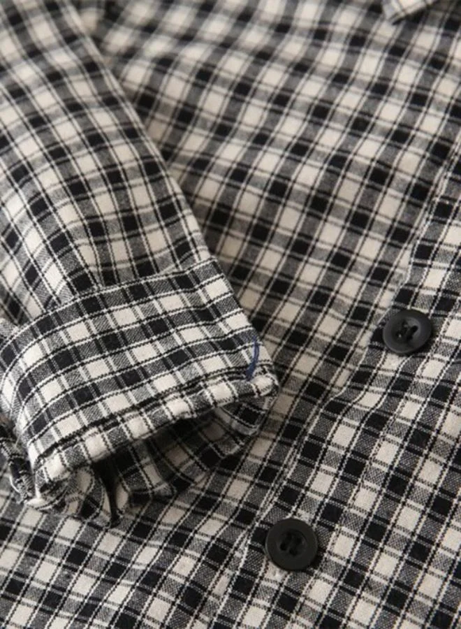 YUNIQEE Black Collared Long Sleeve Checkered Shirt