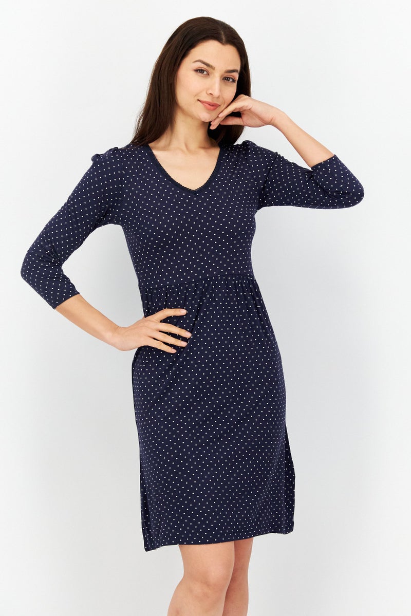 NAUTICA Women Polka Dots Midi Dress, Navy Combo - Image 1