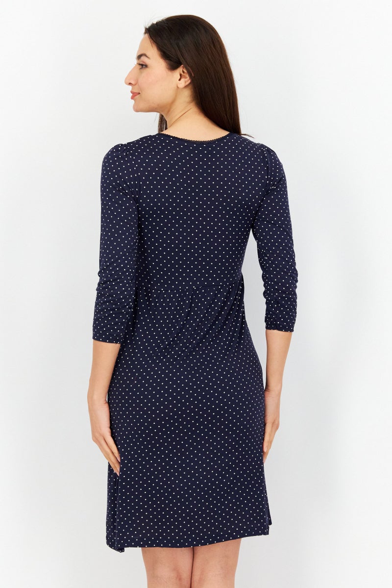NAUTICA Women Polka Dots Midi Dress, Navy Combo - Image 2