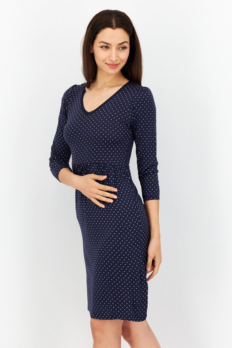 NAUTICA Women Polka Dots Midi Dress, Navy Combo - Image 3