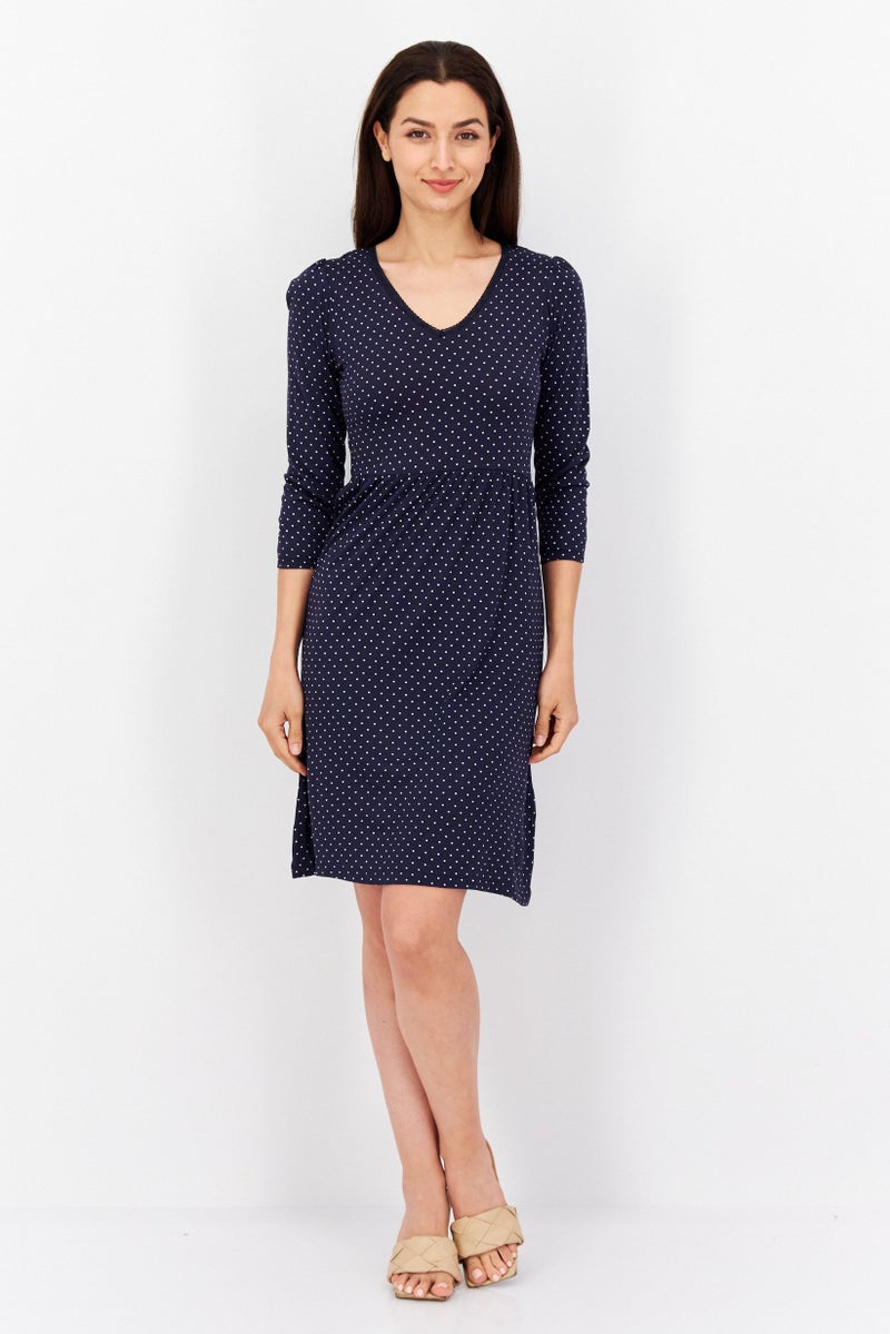 NAUTICA Women Polka Dots Midi Dress, Navy Combo - Image 4