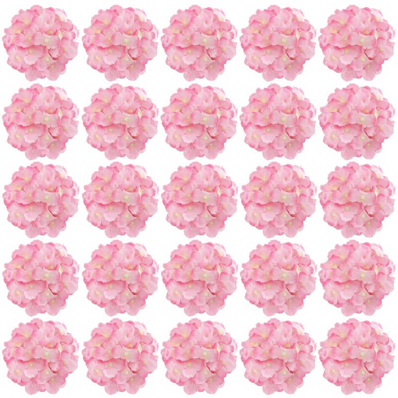 FagusHome 30 Pcs Silk Hydrangea Heads Artificial Flowers Heads and Stems Fake Hydrangea Flowers for Home Wedding Decor Dark Pink