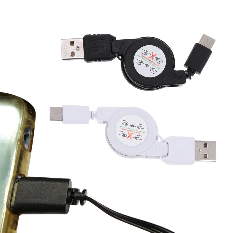 كابل شحن USB 3.1 قابل للسحب من النوع C، كابل شحن سريع محمول عالي السرعة لهواتف أندرويد (أبيض) - Image 3