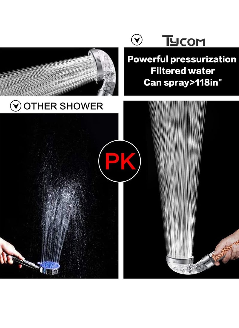 TYCOM - Shower Head Eco Power High Pressure Water Softener Filtered Handheld Showerhead with Spa like Ionic beads for Dry Skin Hair 3 Spray Settings Basic. - Image 1