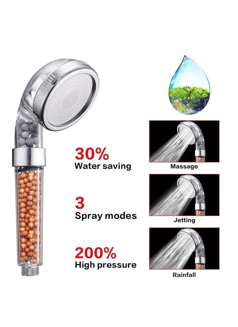 TYCOM - Shower Head Eco Power High Pressure Water Softener Filtered Handheld Showerhead with Spa like Ionic beads for Dry Skin Hair 3 Spray Settings Basic. - Image 1