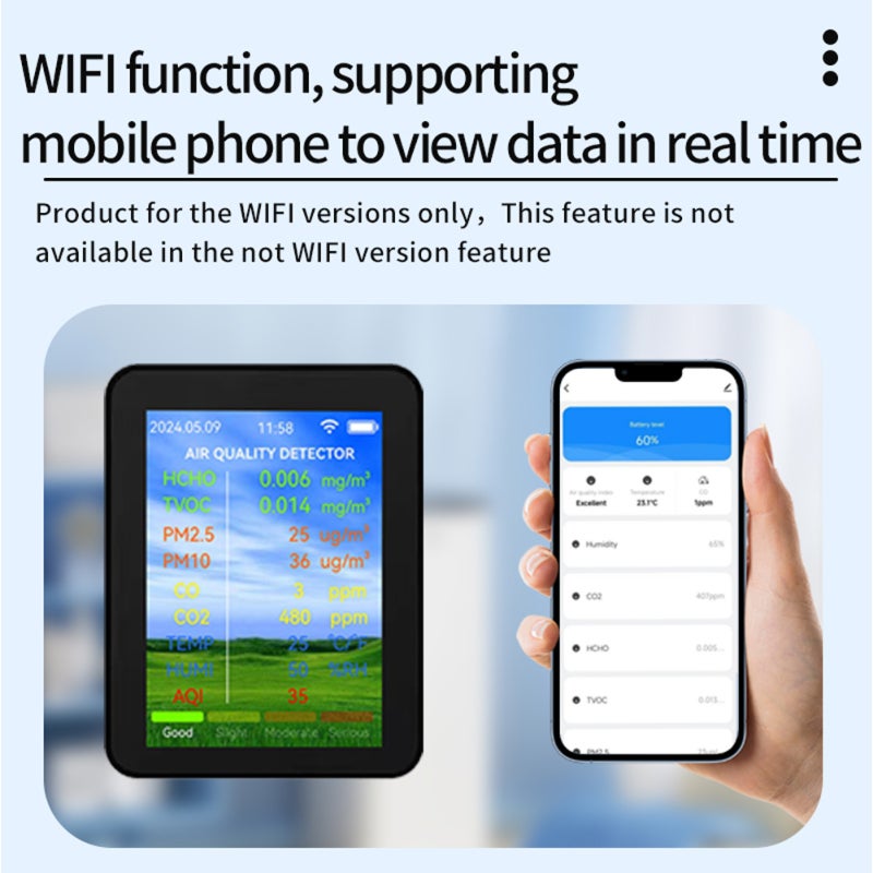 Tuya WiFi Multifunctional Air Quality Meter Household HCHO TVOC Carbon Monoxide CO2 PM2.5 PM10 Tester Portable Temperature Humidity Detector 2.8-inch TFT Display with Alarm Function - Image 4