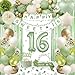 GYESXYW Sweet 16 Party Decorations Sage Green 16th Birthday Decorations for Girls Sweet 16 Birthday Banner Green Gold Balloons Crown Sash Fringe Curtain Tablecloth Cake Topper for Girls 16th Birthday Decor - Image 3