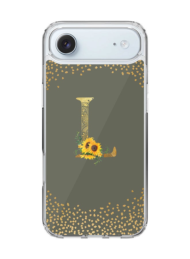 Stylizedd Classic Clear MagSafe Case for iPhone 17 Air , Hybrid Soft Case Flexible Edges Anti Drop TPU PC Gel Thin Transparent Cover [ Designed for iPhone 17 Air ] - Custom Monogram Initial Letter Floral Pattern Alphabet - L  (Olive Green )