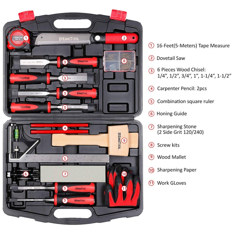 KingTool 87 Pc. Advanced Wood Chisel Set with Storage Case Including Superior Chisels | Heat-Treated Cr-V Alloy Blades Premium Chisel Set for Carpentry Craftsman - Image 2