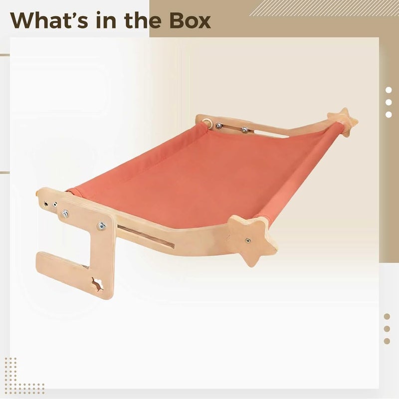 أرجوحة قطط بحجم S، إطار خشب صلب لسرير القطط، تصميم بدون حفر لرف نافذة القطط، رف قطط صغير قابل لتعديل العرض، 15.7 × 11.8 × 7.9 بوصة - Image 3