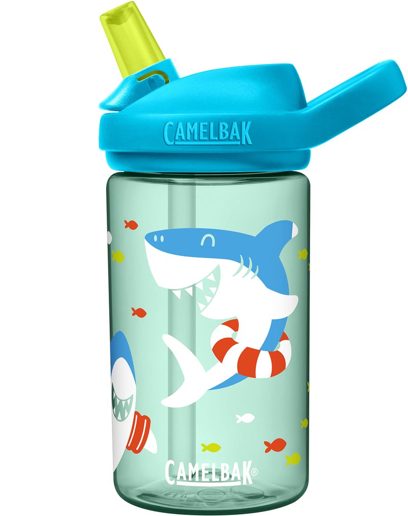 CamelBak Kids Eddy+ Bite Valve Straw Tritan Renew Water Bottle Summer Sharks, 14oz - Image 1