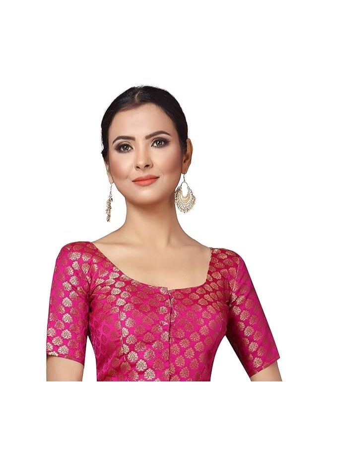 Studio Shringaar Women's Readymade Brocade Short Sleeves Saree Blouse - Image 1