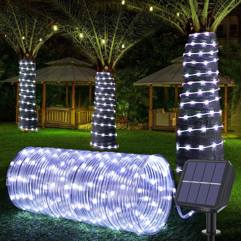 Solar Rope Lights 66ft 200LED Solar String Lights 8 Modes Waterproof Solar Powered Outdoor Light Flexible Clear Tube Light for Garden Backyard Patio Deck Porch Pool Tree Decorative White