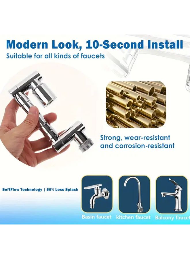 Silvery Copper Shower Head Faucet Aerator 2 Modes 1440 Rotation Quick Release Rectangle Shape - Image 1