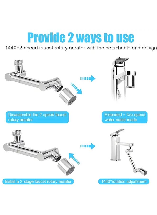Silvery Copper Shower Head Faucet Aerator 2 Modes 1440 Rotation Quick Release Rectangle Shape - Image 4