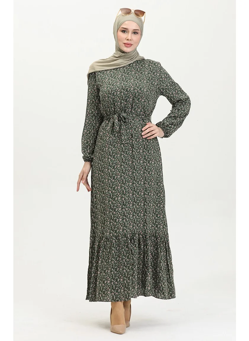 Sefa Merve Patterned Viscose Dress 81867-01 Khaki