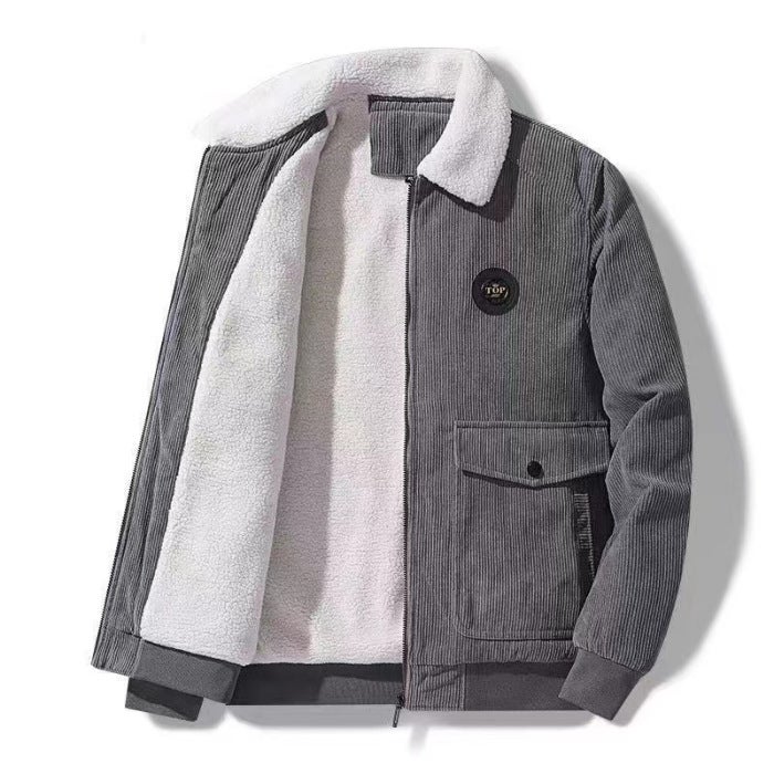 Mens Winter Fleece-Lined Thickened Woolen Jacket Black  - Image 2