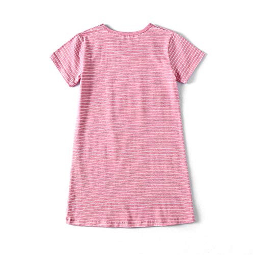 Uobzyaq Princess Nightgowns for Toddler Girls Cotton Stripe Sleepwear Pajamas Summer Short Sleeve Nightdress for 3-10 Years Watermelon Red Size 5-6Years(120) - Image 3