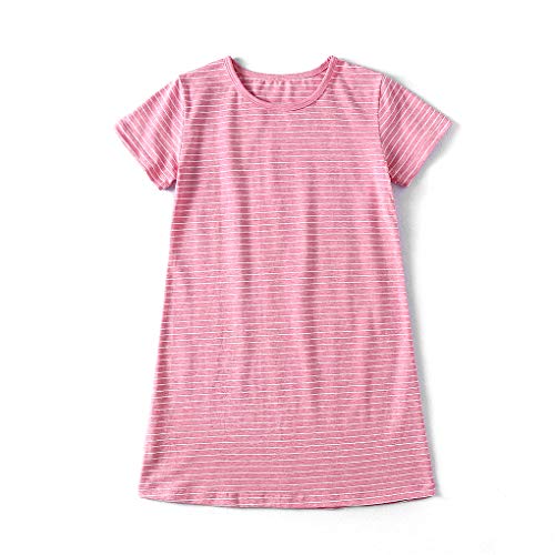Uobzyaq Princess Nightgowns for Toddler Girls Cotton Stripe Sleepwear Pajamas Summer Short Sleeve Nightdress for 3-10 Years Watermelon Red Size 5-6Years(120) - Image 2