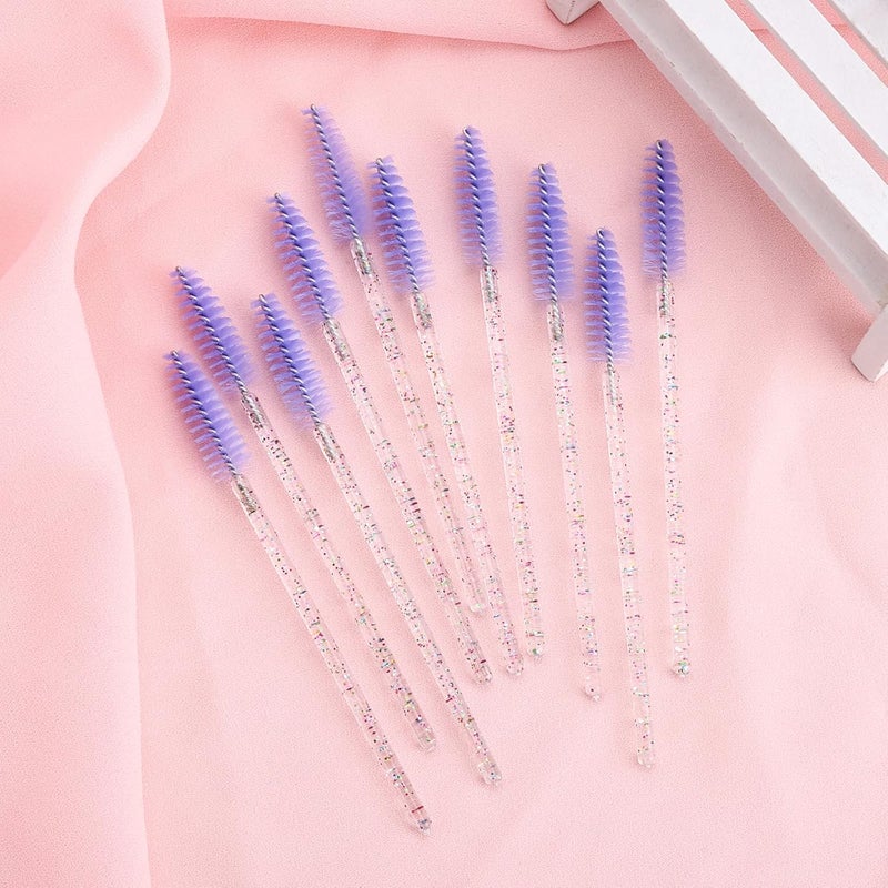 BTYMS 100 Pieces Disposable Eyelash Brush Mascara Wnad Brow Spoolie Brush Lash Applicator Spooly for Lash Extensions - Purple - Image 5