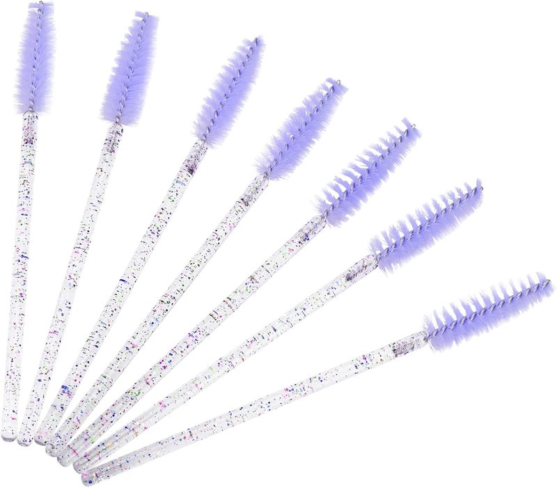 BTYMS 100 Pieces Disposable Eyelash Brush Mascara Wnad Brow Spoolie Brush Lash Applicator Spooly for Lash Extensions - Purple - Image 2