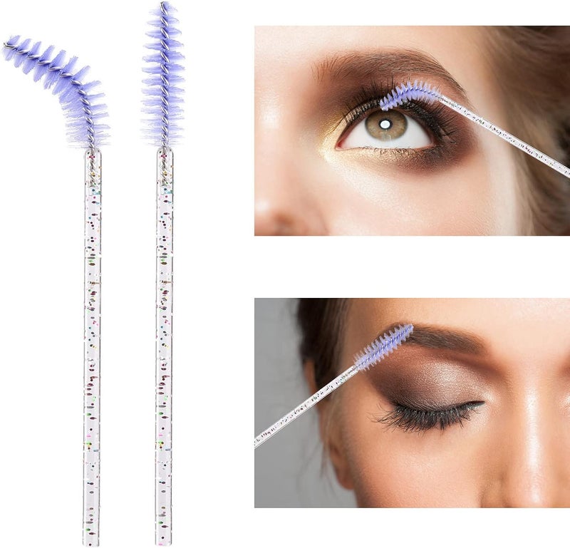 BTYMS 100 Pieces Disposable Eyelash Brush Mascara Wnad Brow Spoolie Brush Lash Applicator Spooly for Lash Extensions - Purple - Image 3